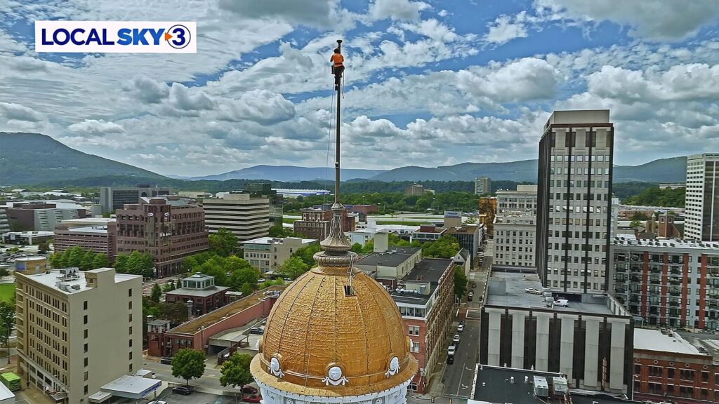 The flag pole on top of The Dome Building in Downtown Chattanooga,